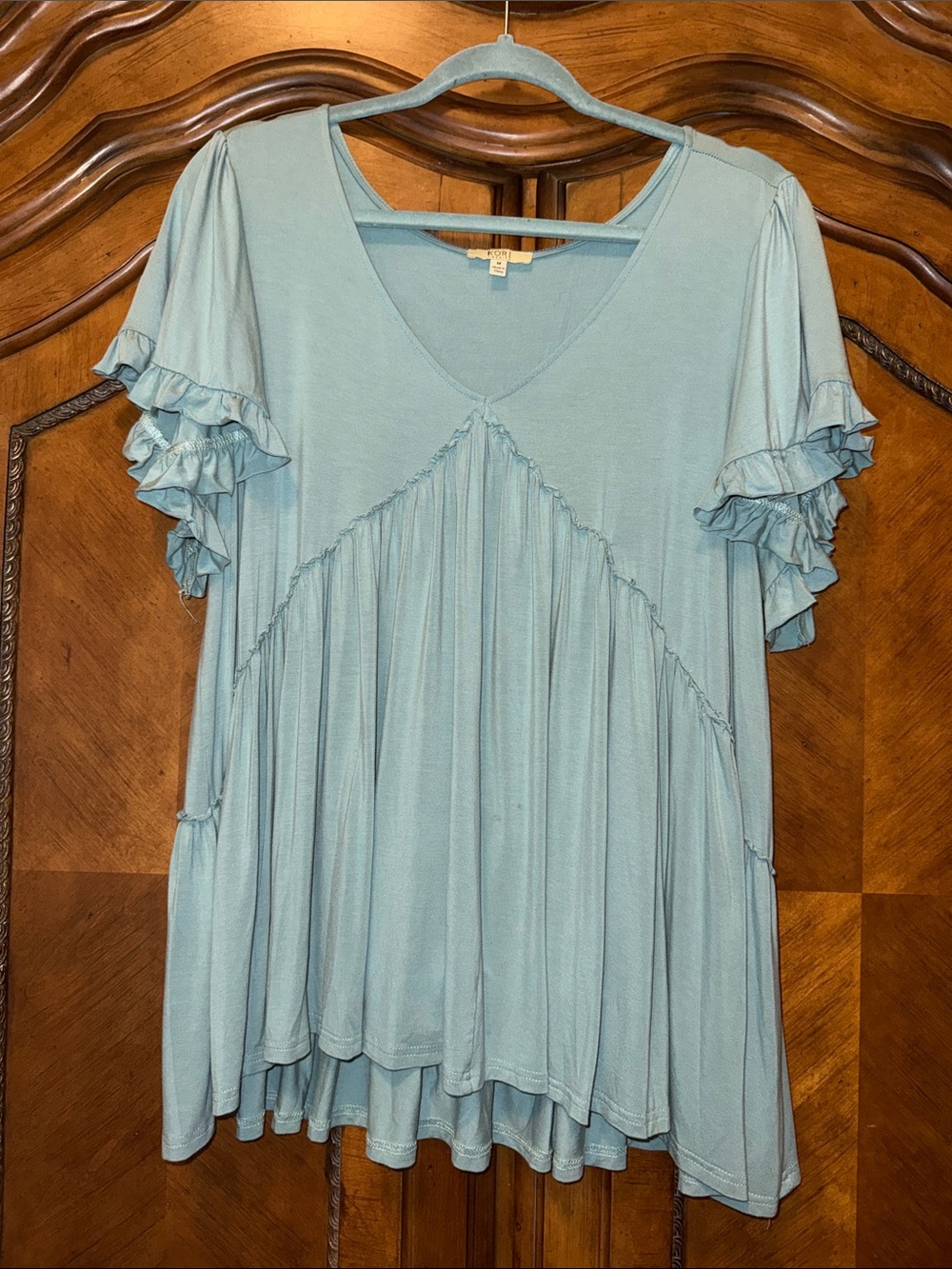 Kori Light green Ruffle Sleeve V-Neck Tunic